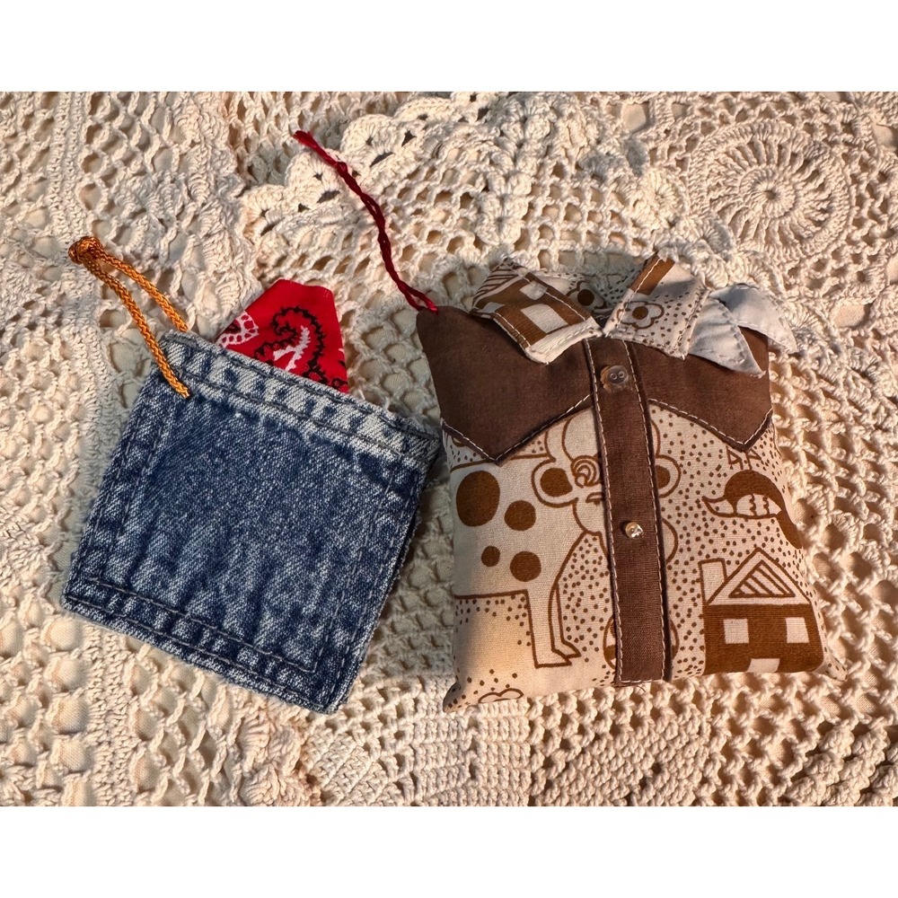 Handmade Countrycore Ornament Set Denim Pocket Bandana Farmhouse Decor‎